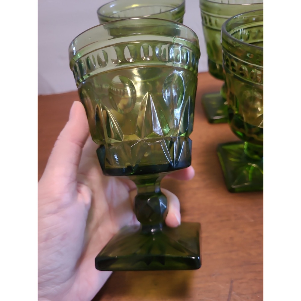 Vintage Indiana Green Colony Park Lane Glass Square Bottom Goblet Set Of 4 - Picture 4 of 6